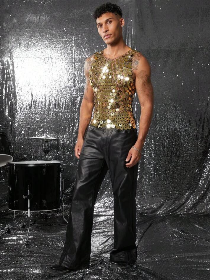 Men's Shiny Sequin Party Tank Top